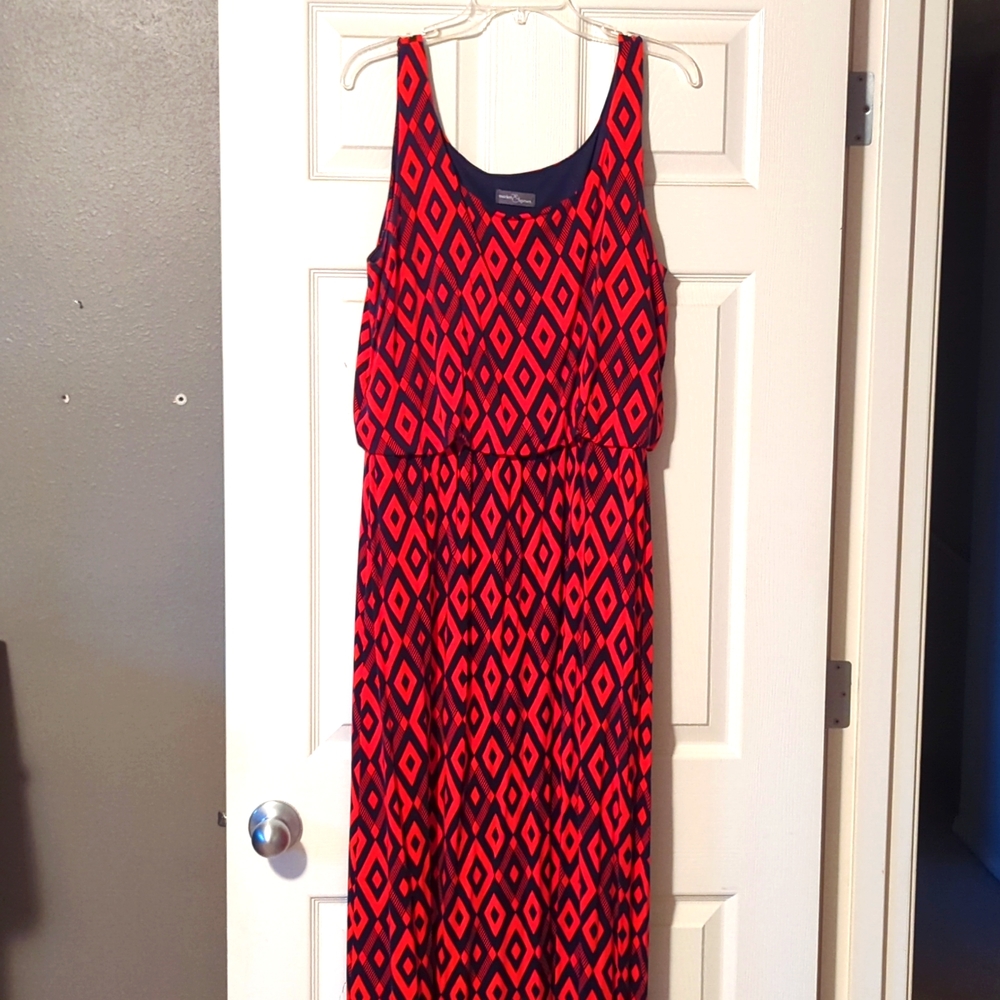 Market & Spruce Red and Black Geometric Maxi Dress